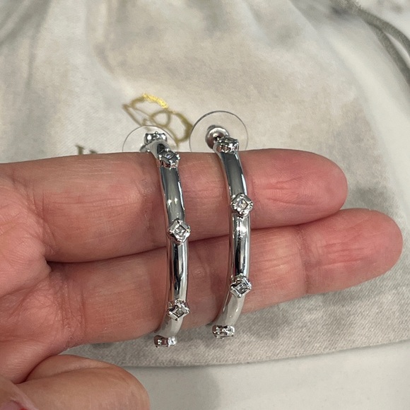 Kendra Scott Silver Hoop Earrings with Stud Accents - Picture 2 of 5